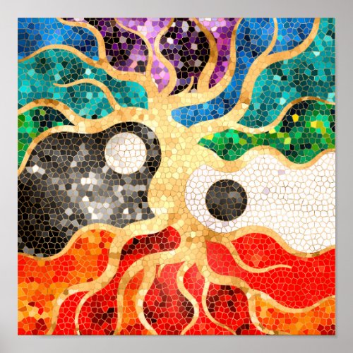 Mosaic Tree of life _ Yin Yang Poster