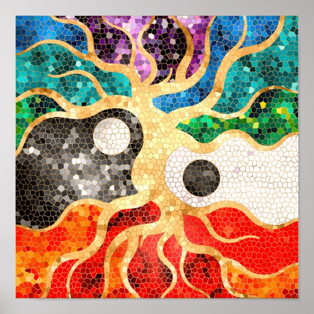 Mosaic Tree of life - Yin Yang Poster (Front)