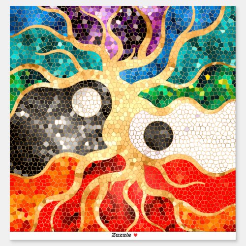 Mosaic Tree of life _ Yin Yang Sticker