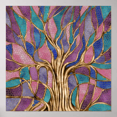 Mosaic Tree _ Purples and Gold Poster