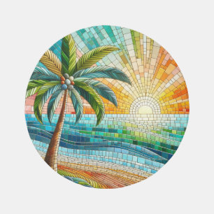 Mosaic Tropical Beach Sunset Palm Outdoor Rug