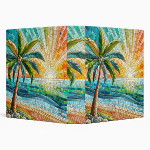 Mosaic Tropical Beach Sunset Palm Tree 3 Ring Binder