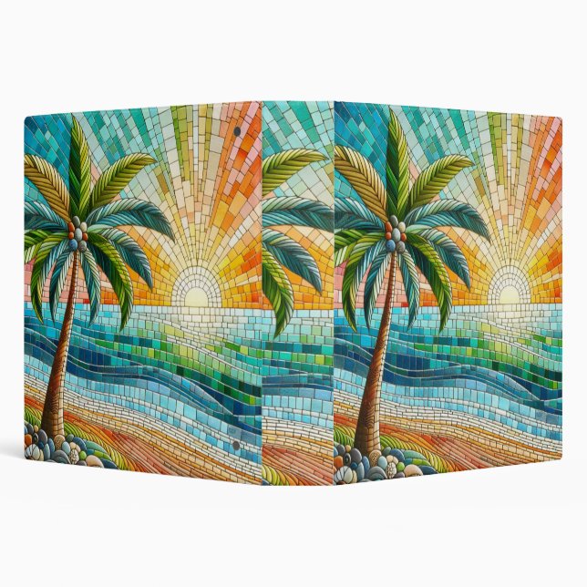 Mosaic Tropical Beach Sunset Palm Tree 3 Ring Binder (Background)