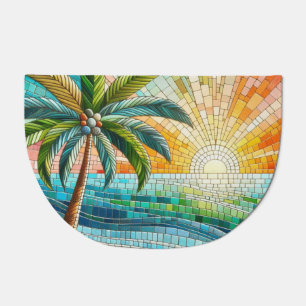 Mosaic Tropical Beach Sunset Palm Tree Doormat