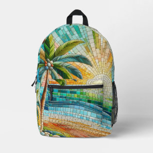 Mosaic Tropical Beach Sunset Palm Tree Printed Backpack