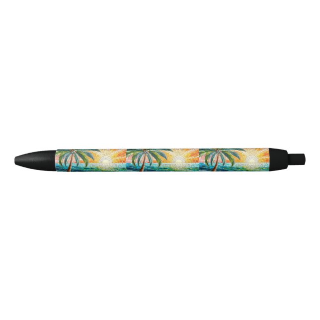 Mosaic Tropical Beach Sunset Palm Trees Pen (Front)