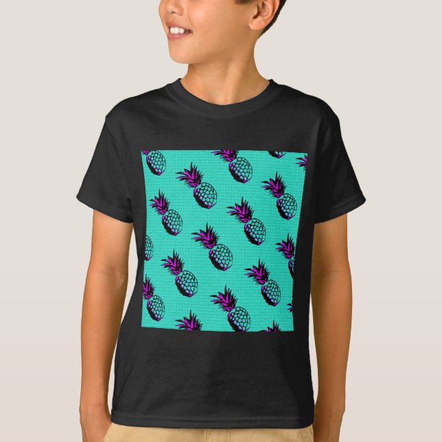 mosaic turquoise blue pineapple pattern T-Shirt (Front)