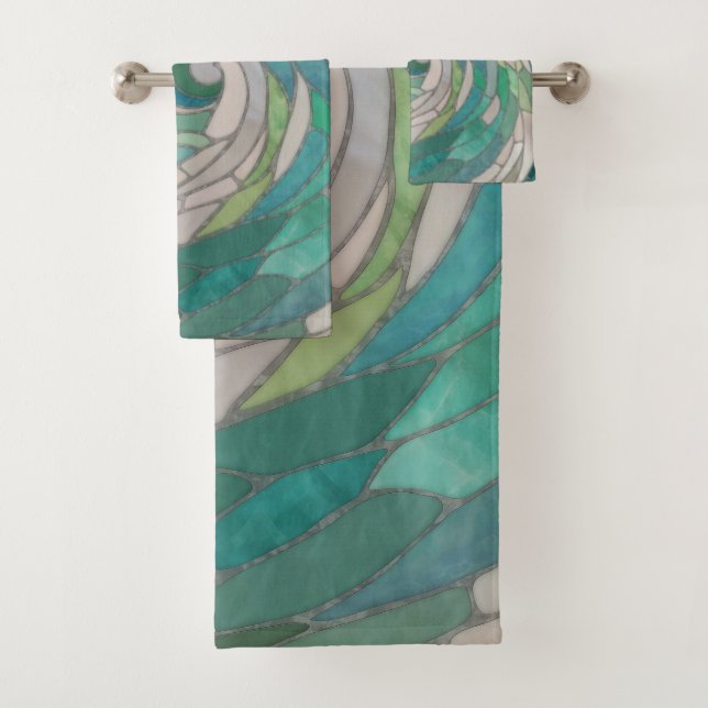 Mosaic Wave and Moon Bath Towel Set (Insitu)