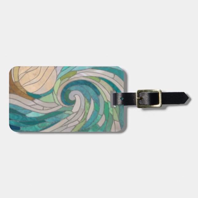 Mosaic Wave and Moon Luggage Tag (Front Horizontal)