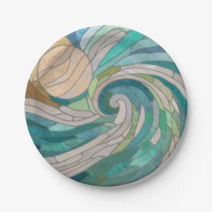 Mosaic Wave and Moon Paper Plates