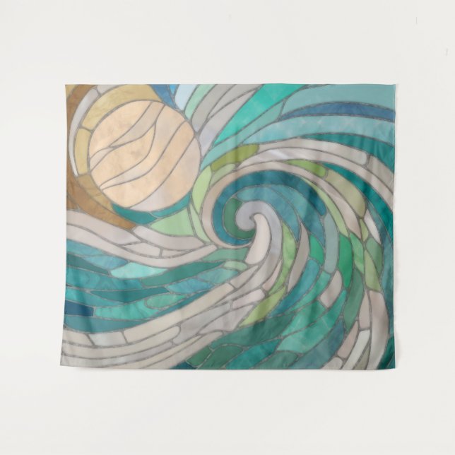 Mosaic Wave and Moon Tapestry (Front (Horizontal))
