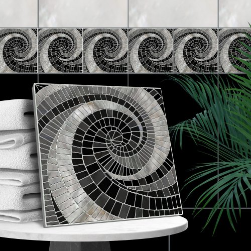 Mosaic Wave Spiral _ Marble and Pearl Ceramic Tile
