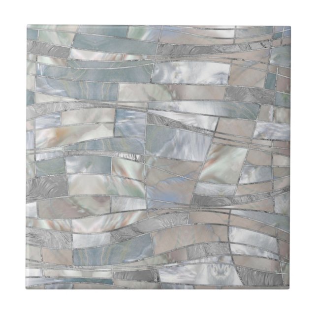 Mosaic Waves Art - Just Pearl Ceramic Tile (Front)
