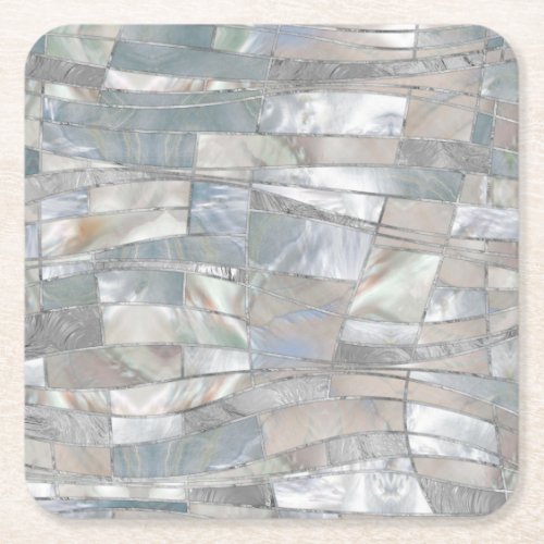 Mosaic Waves Art _ Just Pearl Square Paper Coaster