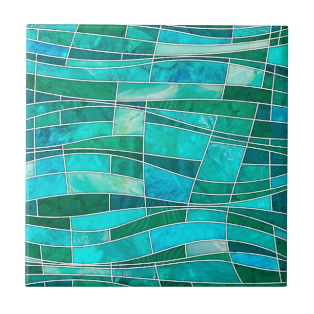 Mosaic Waves Art - Ocean Gems Ceramic Tile (Front)