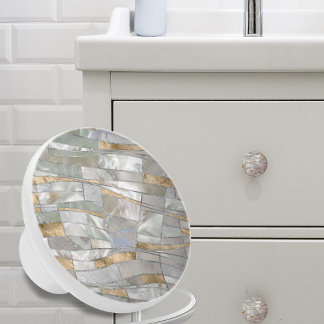 Mosaic Waves Art - Pearl and Pastel Gold Ceramic Knob