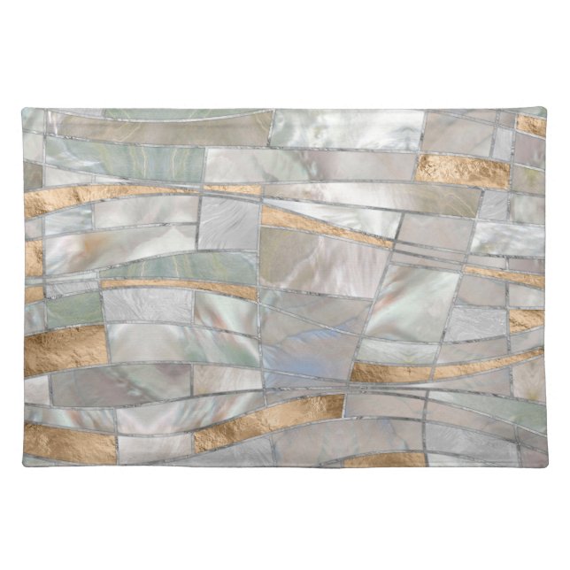 Mosaic Waves Art - Pearl and Pastel Gold Cloth Placemat (Front)
