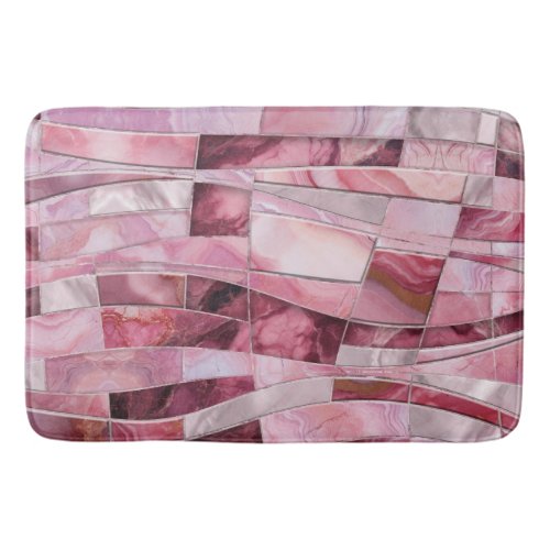 Mosaic Waves _ Pink Marble Abstract Bath Mat