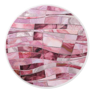 Mosaic Waves - Pink Marble Abstract Ceramic Knob