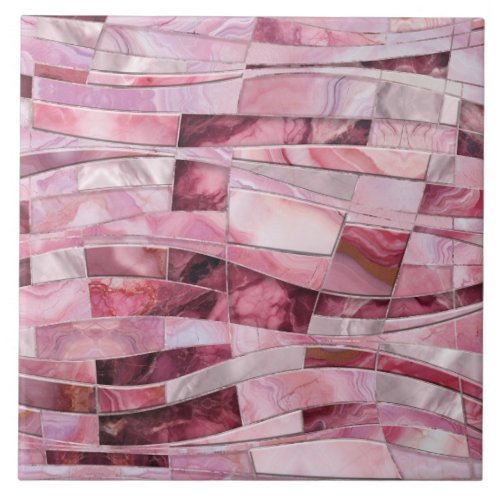 Mosaic Waves _ Pink Marble Abstract Ceramic Tile