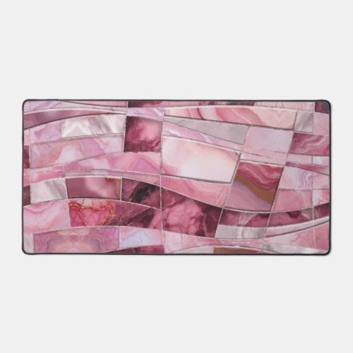 Mosaic Waves _ Pink Marble Abstract Desk Mat