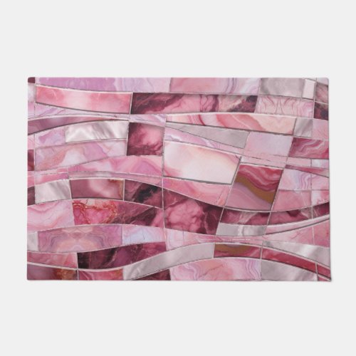 Mosaic Waves _ Pink Marble Abstract Doormat