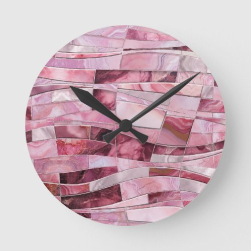 Mosaic Waves _ Pink Marble Abstract Round Clock