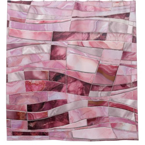 Mosaic Waves _ Pink Marble Abstract Shower Curtain