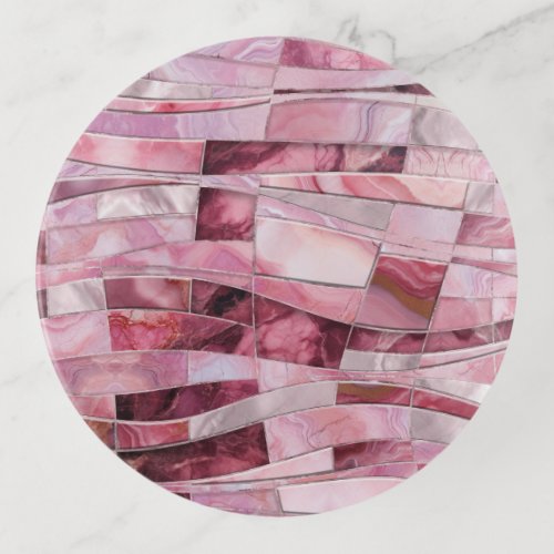 Mosaic Waves _ Pink Marble Abstract Trinket Tray