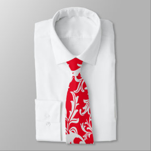 Mosaic ًWhite Red leaves, floral pattern Neck Tie