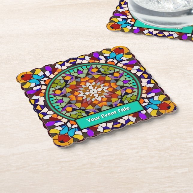 Mosaic Window - Kaleidoscope of Colors Carnival Paper Coaster (Angled)