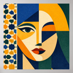 Mosaic Woman Portrait Art Geometric Boho Poster