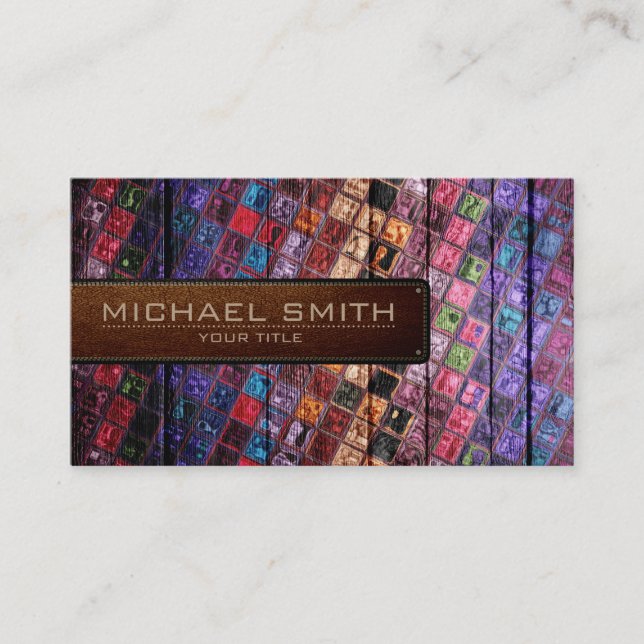 Mosaic Wooden Elegant Leather Look #14 Business Card (Front)