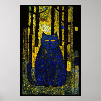 Mosaic Woods: A Luminous Cat Portrait Poster