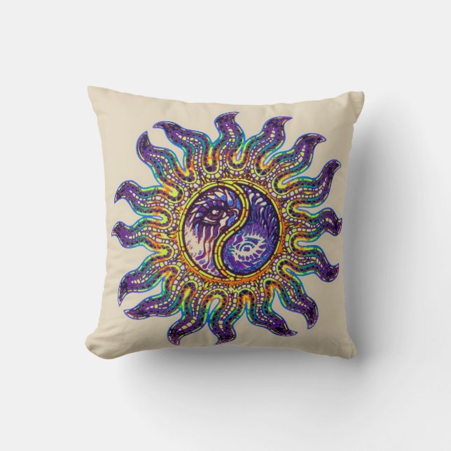 Mosaic Yin Yang Sun Throw Pillow (Front)