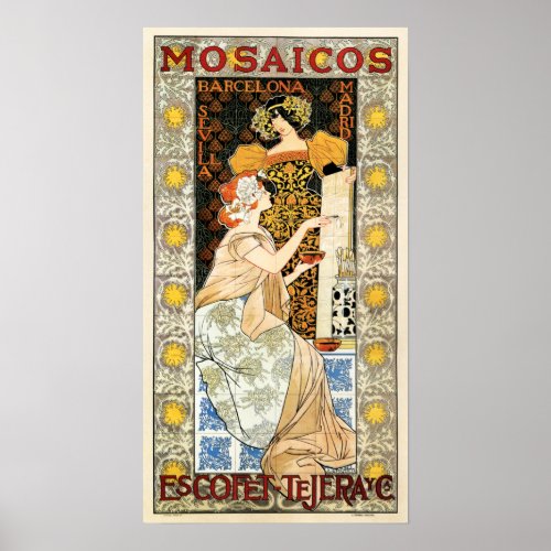 MOSAICOS Tiles Mosaic Barcelona Spain Art Nouveau Poster
