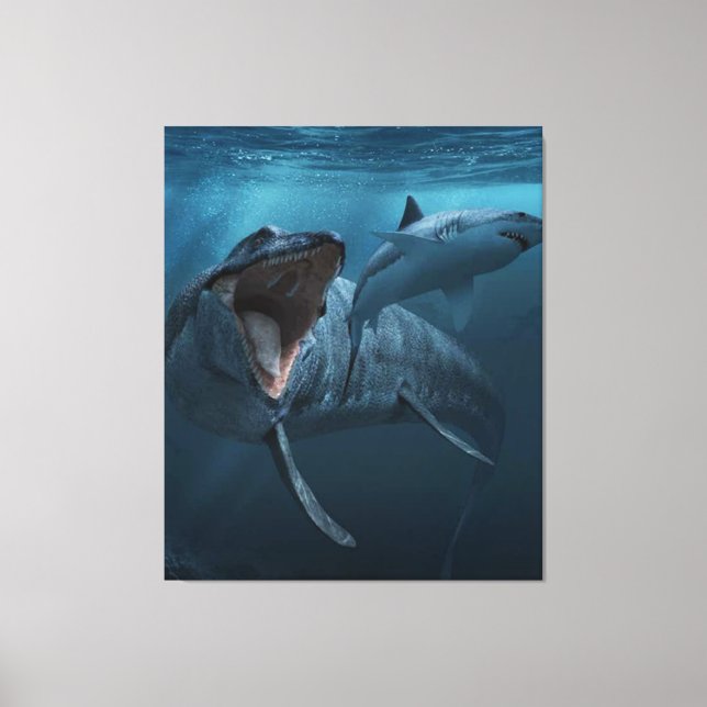 Mosasaurus chasing shark  canvas print (Front)