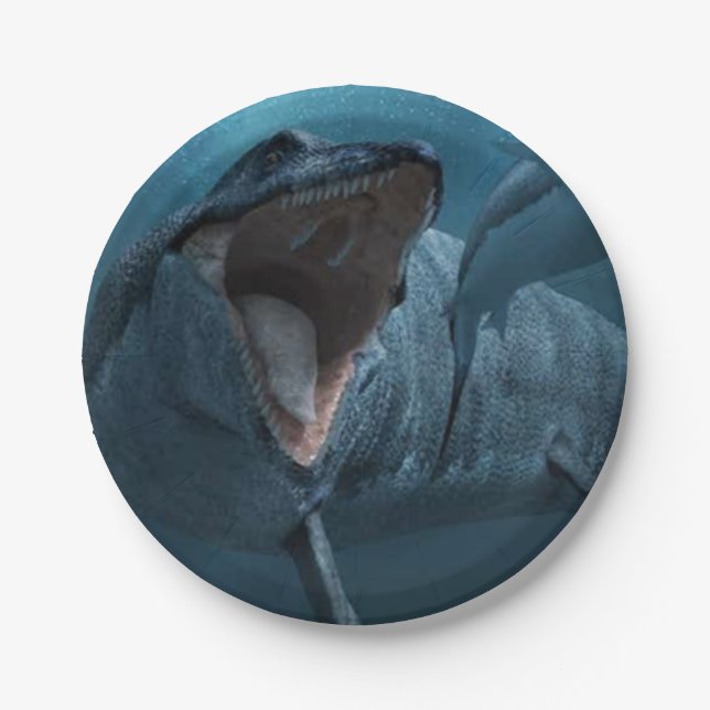 Mosasaurus chasing shark paper plates (Front)