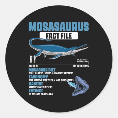 Mosasaurus Fact File Dinosaur Sea Mosasaur Mosasau Classic Round Sticker