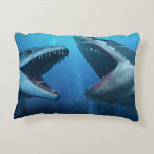 Mosasaurus versus megalodon accent pillow