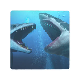 Mosasaurus versus megalodon metal print