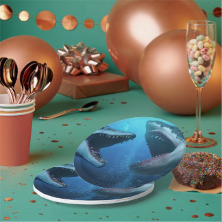 Mosasaurus versus megalodon paper plates