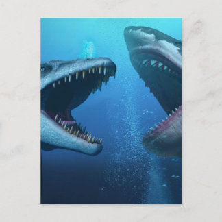 Mosasaurus versus megalodon postcard