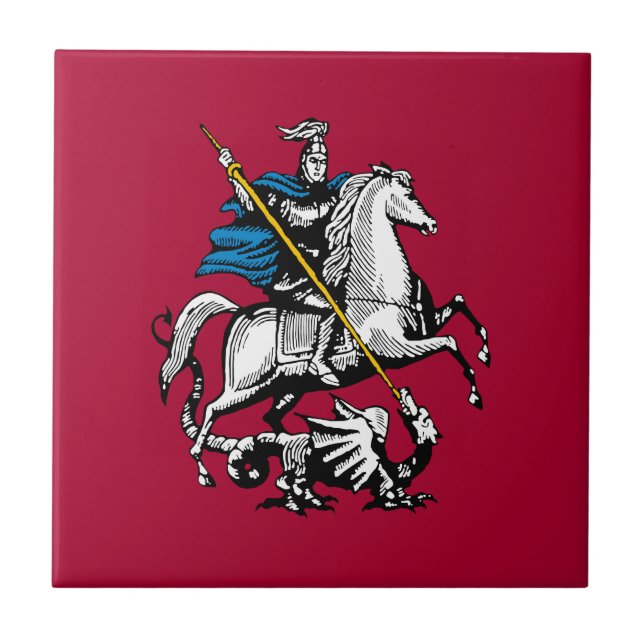 Moscow city Russia flag symbol saint george knight Ceramic Tile (Front)