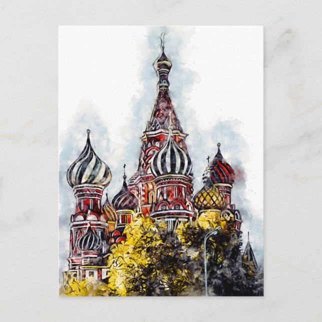 Moscow City Streets Travel Poster Watercolor Ink Postcard (Front)