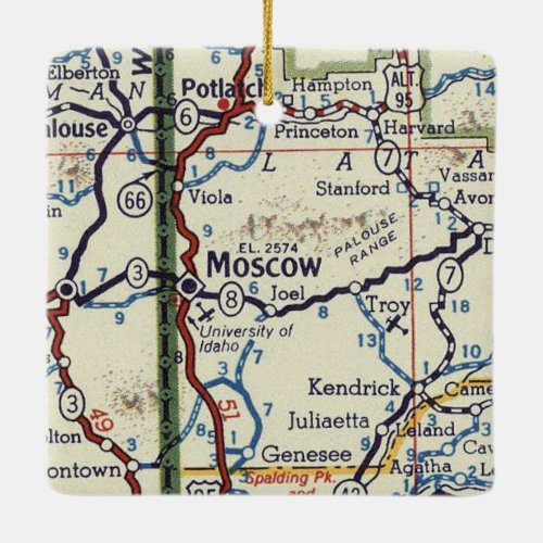 Moscow Idaho Vintage Map Ceramic Ornament