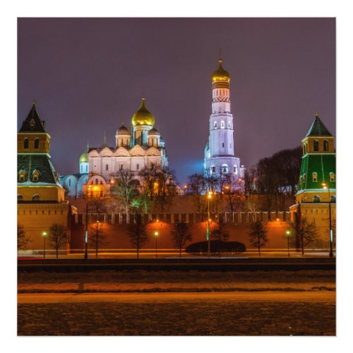 Moscow Kremlin cathedrals at night Photo Print