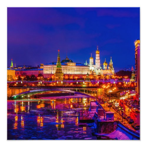 Moscow Kremlin In Winter Night Photo Print