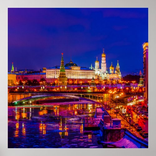 Moscow Kremlin In Winter Night Poster