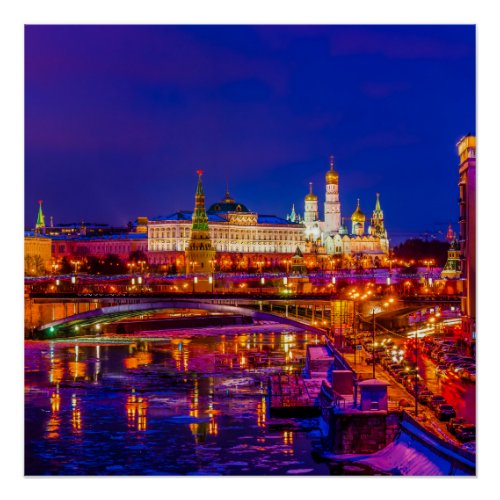 Moscow Kremlin In Winter Night Poster